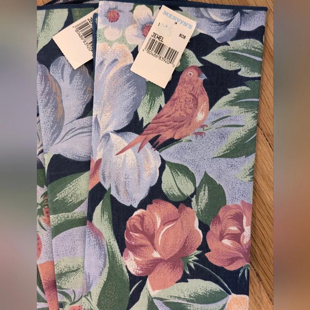 NEW Floral & Bird Napkins Set of 8 Mervyn's 80s 90s Vintage Cottagecore Cotton X